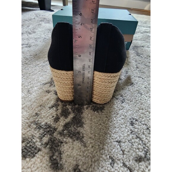 Toms Womens Rania Black Beige Peep Toe Slip-On Espadrille Sandals Size 8 w/ Tags - Picture 5 of 9